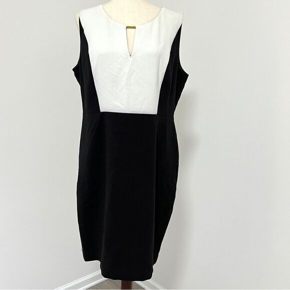 NWT Calvin Klein Black White Color Block Sheath Sleeveless Dress 14 $130 - Picture 1 of 15